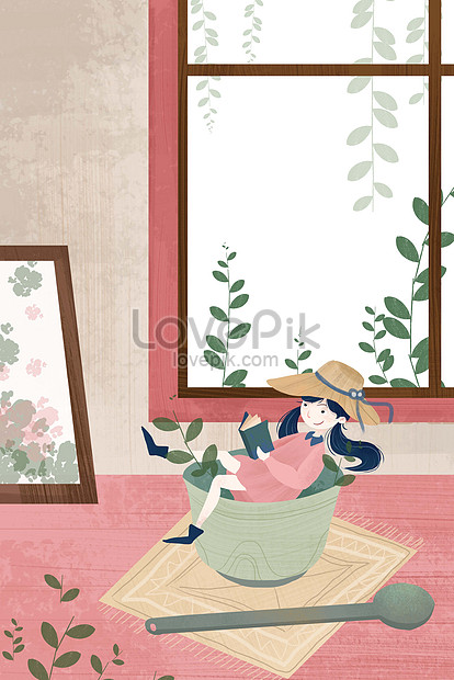 ピンクの小さな新鮮なかわいい女の子カジュアル読書創造的な春のイラストイメージ 図 Id Prf画像フォーマットpsd Jp Lovepik Com