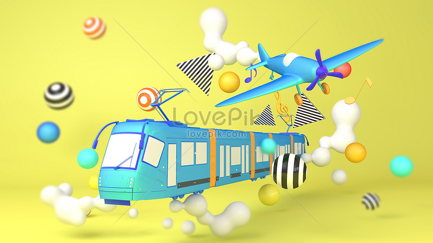 Cartoon train and airplane scene creative image_picture free download  