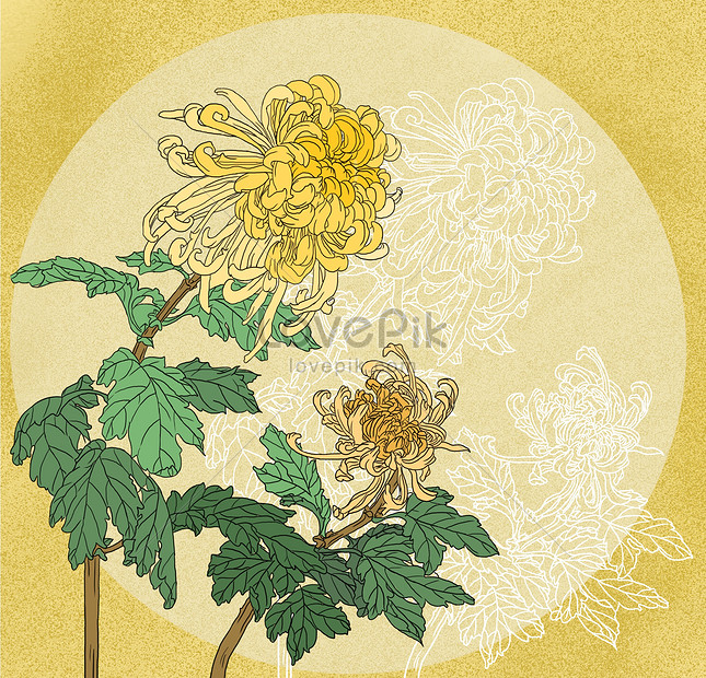 中国風の国の潮ペン菊の花のイラストイメージ 図 Id Prf画像フォーマットpsd Jp Lovepik Com
