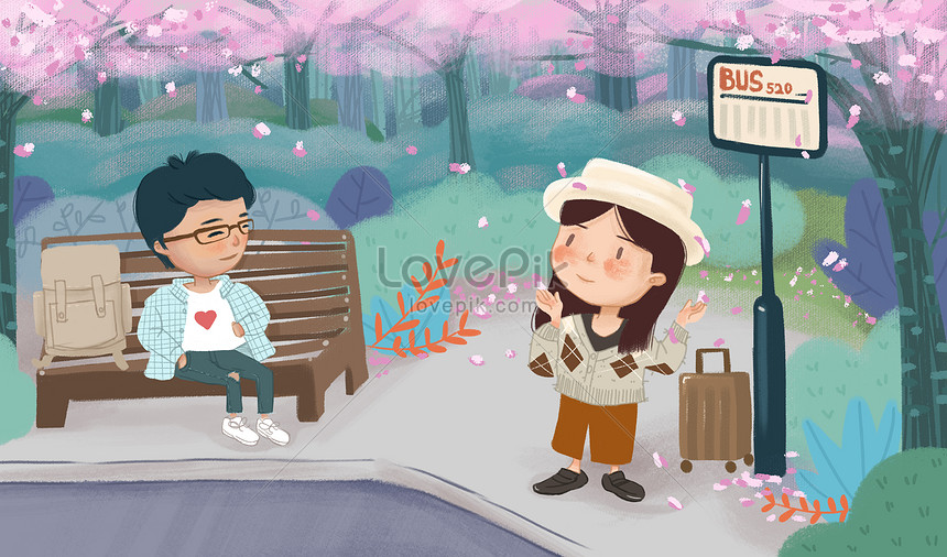 観光シーズン駅ピンクのロマンチックな男の子の女の子イラストイメージ 図 Id Prf画像フォーマットpsd Jp Lovepik Com