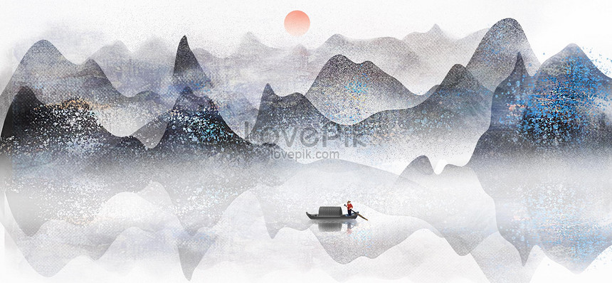 Chinese fengshui ink landscape illustration image_picture free download ...