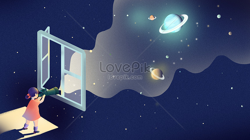 宇宙の科学図を観察する青い小さな新鮮な女の子イメージ 図 Id Prf画像フォーマットpsd Jp Lovepik Com
