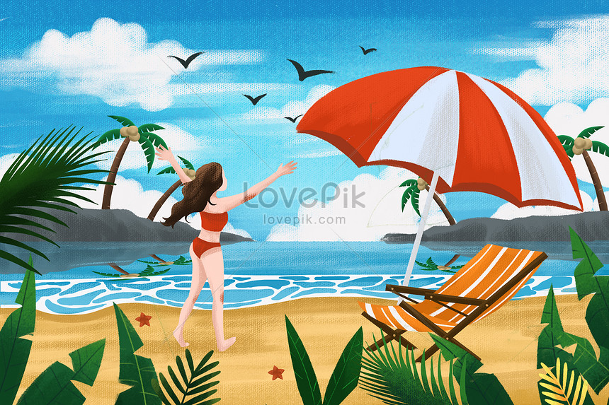 Playa De Verano Chica Junto Al Mar | PSD ilustraciones imagenes descarga  gratis - Lovepik