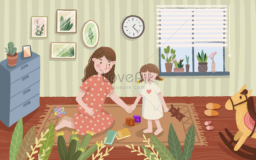Sala De Dibujos Animados Cálida Madre E Hija | PSD ilustraciones imagenes  descarga gratis - Lovepik