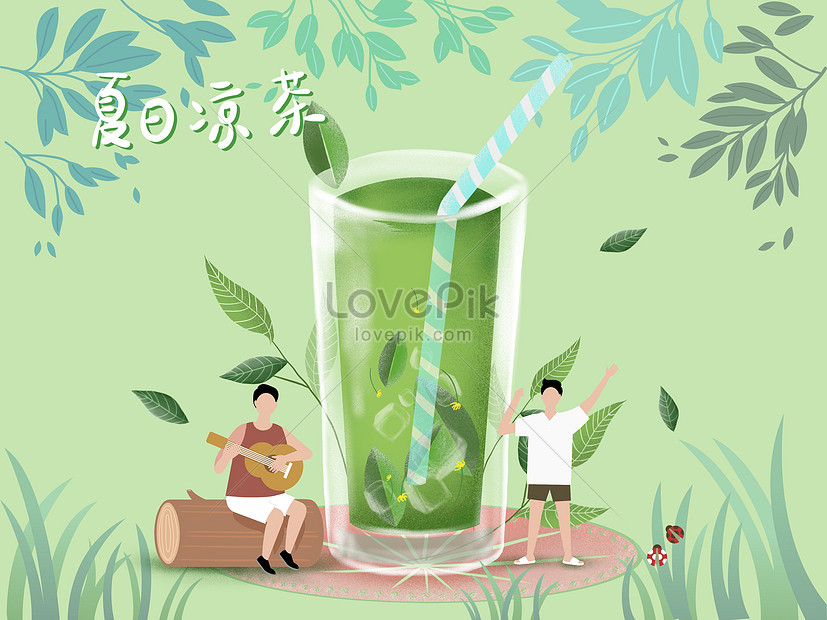 夏の新鮮な緑茶は美しい治療クールなイラストを飲むイメージ 図 Id Prf画像フォーマットpsd Jp Lovepik Com