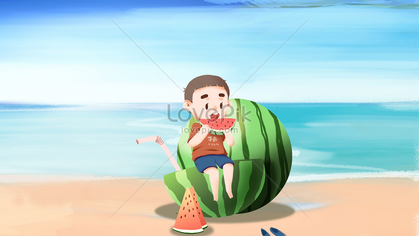 スイカのイラストを食べる夏の少年イメージ 図 Id Prf画像フォーマットpsd Jp Lovepik Com