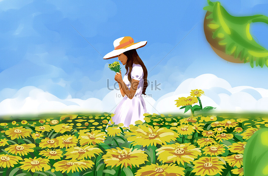 花畑の澄んだ空の下の女の子イメージ 図 Id Prf画像フォーマットpsd Jp Lovepik Com