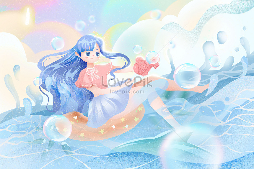 マカロン色の小さな新鮮な夏の美しい少女海プレイイラストイメージ 図 Id Prf画像フォーマットpsd Jp Lovepik Com