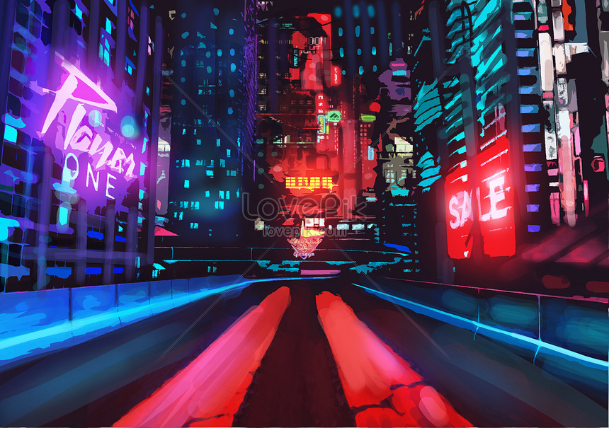 Cyberpunk Neon City Illustration Imagepicture Free Download 401621570 0661