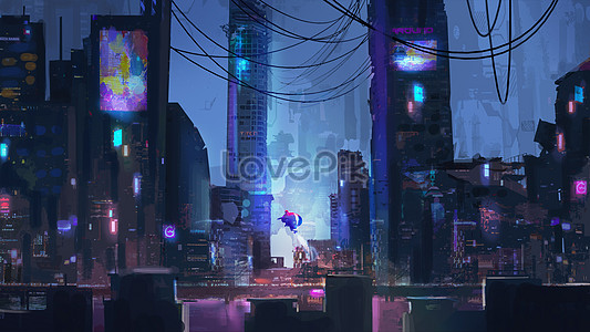 Cyberpunk neon city illustration image_picture free download 401621565 ...