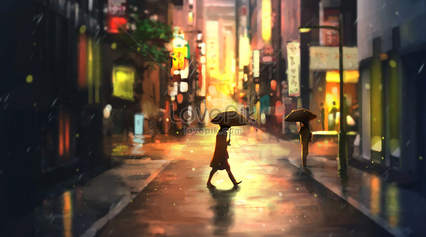 Street after the rain illustration image_picture free download ...