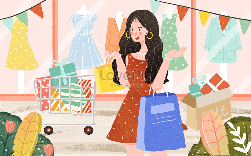 Small fresh style double eleven shopping festival illustration ...