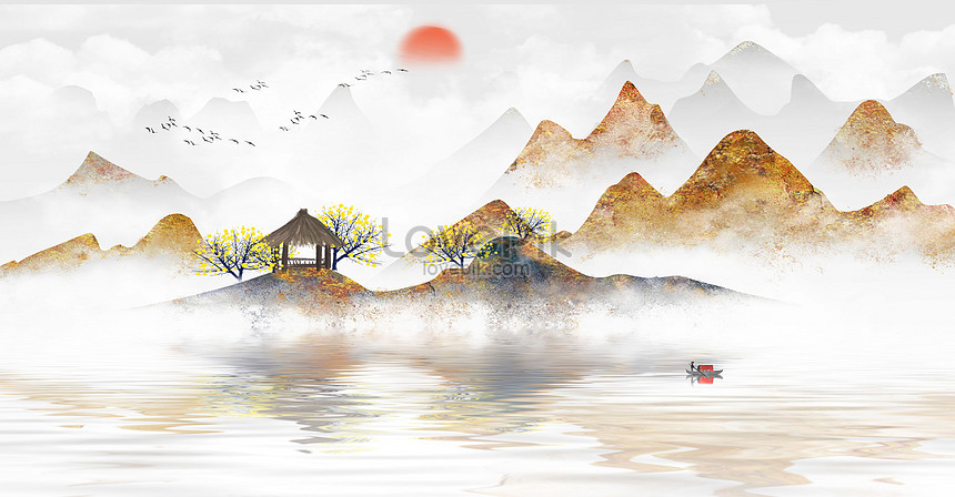 Chinese style landscape painting illustration image_picture free ...