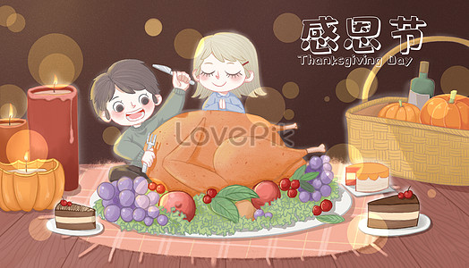 Thanksgiving dinner family gathering illustration image_picture ...