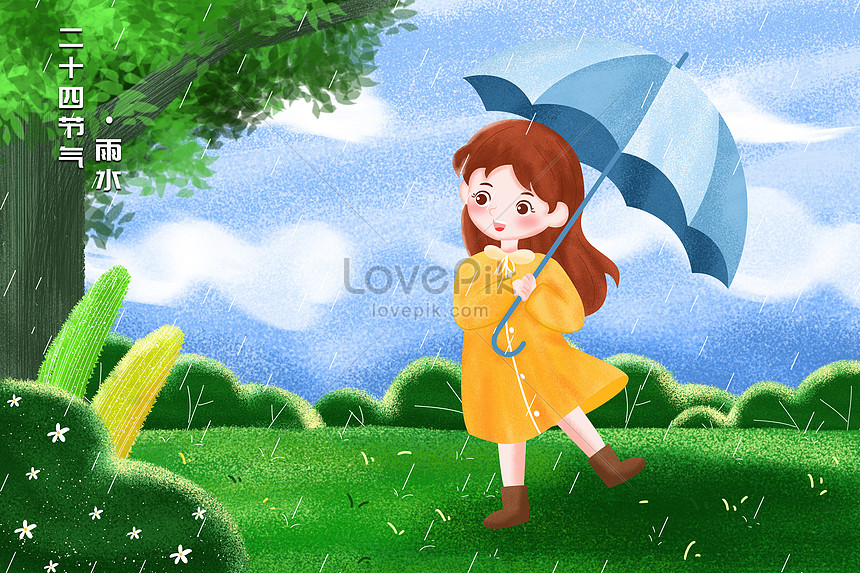 24の太陽用語雨少女傘イラストイメージ 図 Id Prf画像フォーマットpsd Jp Lovepik Com