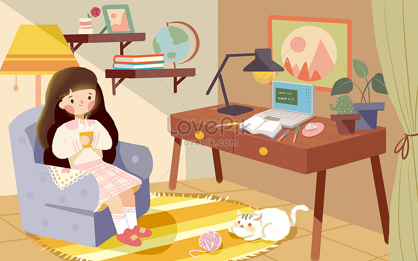 Online office e-learning warm illustration illustration image_picture free  download 