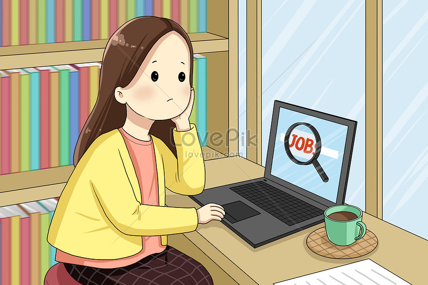 Girls Looking For Jobs Online, look, cartoon education, online work illustration