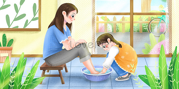 Mothers day helping mother wash feet illustration image_picture free ...