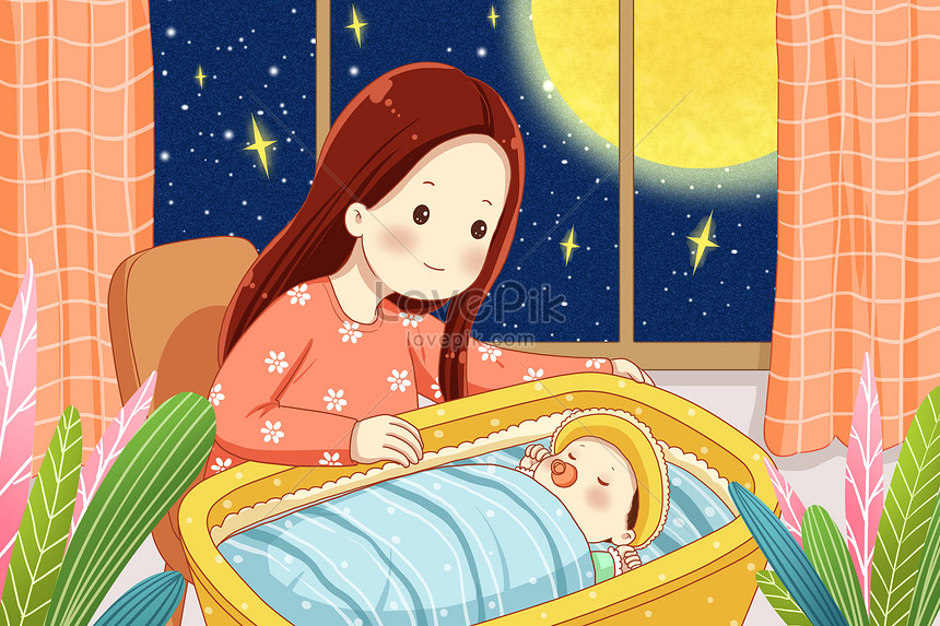 Mom coaxes baby to sleep illustration image_picture free download  