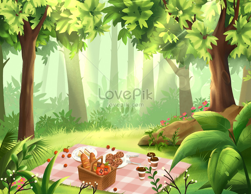 Summer forest picnic background illustration illustration image_picture  free download 