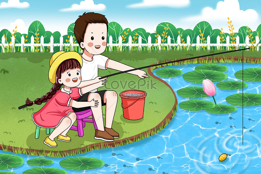 Father and daughter fishing together illustration image_picture free  download 401738589_