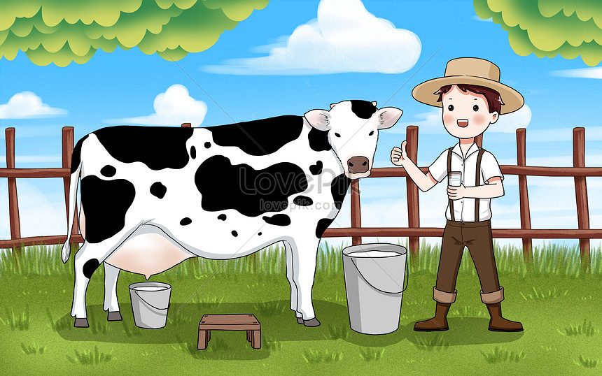 Cow and farmer illustration image_picture free download  