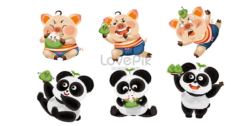 Zongzi small animal series panda pig illustration image_picture free  download 