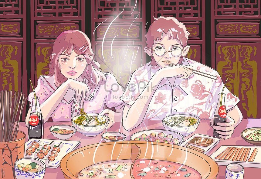 Guochaofeng eat hot pot illustration image_picture free download ...