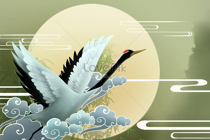 Flying white crane background illustration illustration image_picture ...