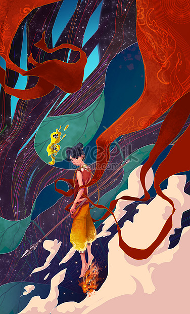 Nezha painting poster of chinese mythology illustration image_picture ...