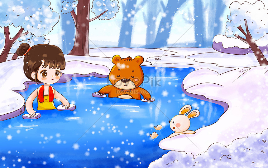 Little girl in the hot spring illustration image_picture free download  
