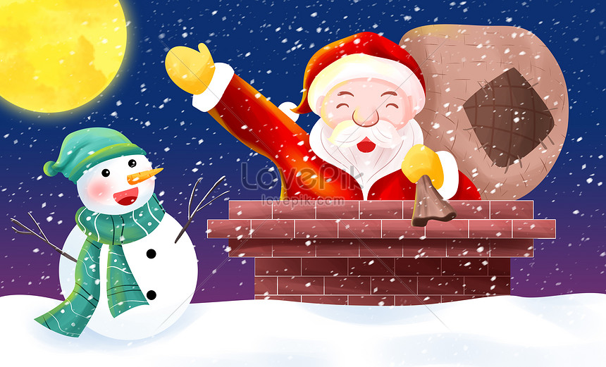 Santa claus climbing the chimney at christmas illustration image_picture  free download 