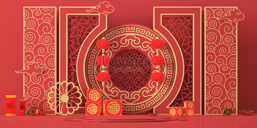 Hình Nền Cảnh Tết Trung Quốc 3d Tải Về Miễn Phí, Hình ảnh nền năm mới, phong  cách trung quốc, lễ hội Sáng Tạo Từ Lovepik