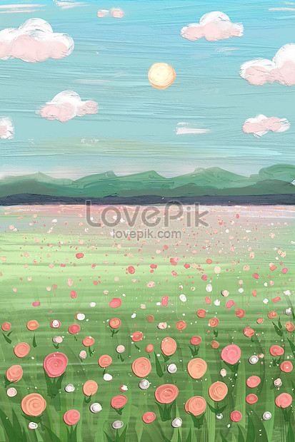 スクレーパー油絵夏のロマンチックなピンクの花の海の風景イラストイメージ 図 Id Prf画像フォーマットpsd Jp Lovepik Com