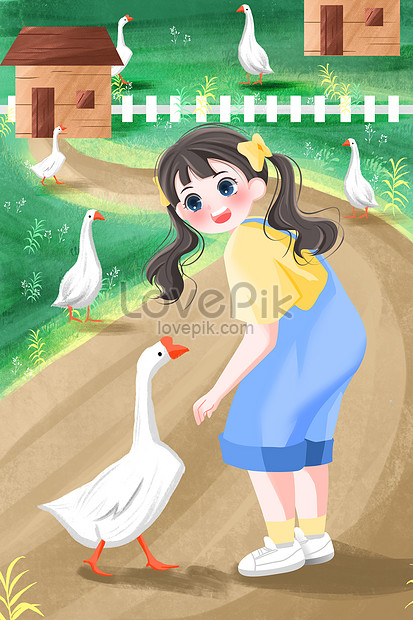 Girl liuyi animal animal husbandry illustration image_picture free download  
