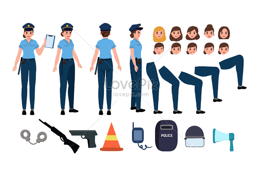 Female police cartoon mg character character assembly illustration  image_picture free download 