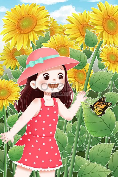 夏の女の子とひまわりイメージ 図 Id Prf画像フォーマットpsd Jp Lovepik Com
