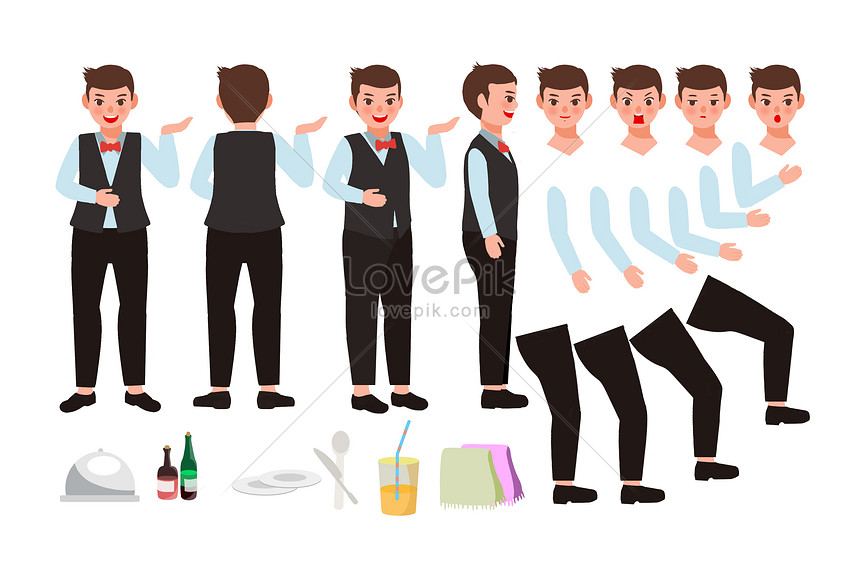 Male waiter mg animated character assembly illustration image_picture free  download 