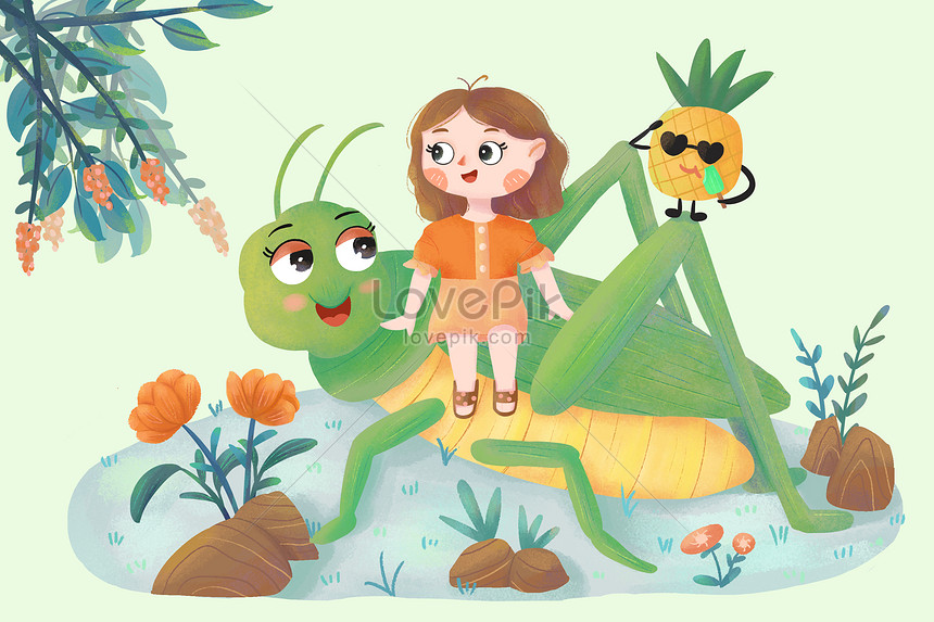 Summer girl with cricket illustration image_picture free download  