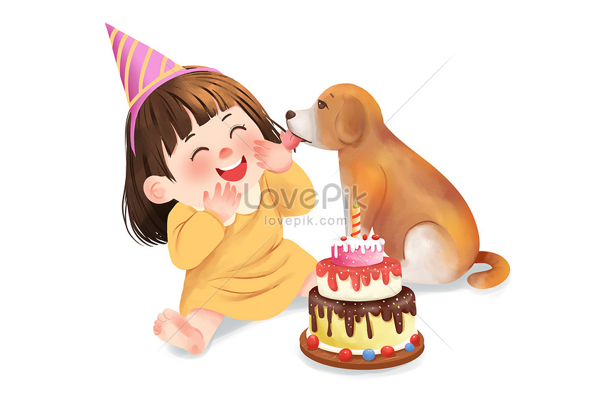 誕生日の小さな女の子と犬のペット素材イラストイメージ 図 Id Prf画像フォーマットpsd Jp Lovepik Com