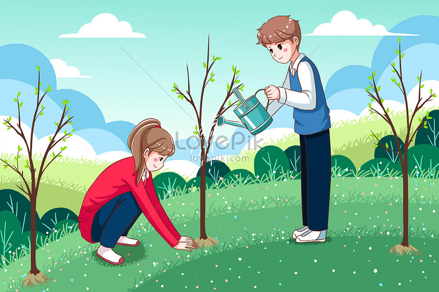 Plantar Un árbol Con Compañeros De Clase Para Regar Una Pequeña Ilustración  De Dibujos Animados De árboles | PSD ilustraciones imagenes descarga gratis  - Lovepik