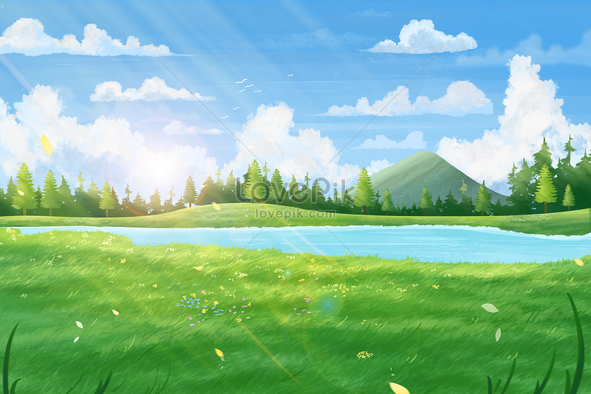 夏の風景空青色の空の白い雲の草イラストの背景イメージ 図 Id Prf画像フォーマットpsd Jp Lovepik Com