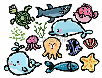 Blue purple marine fish world marine daily pixel painting illustration ...