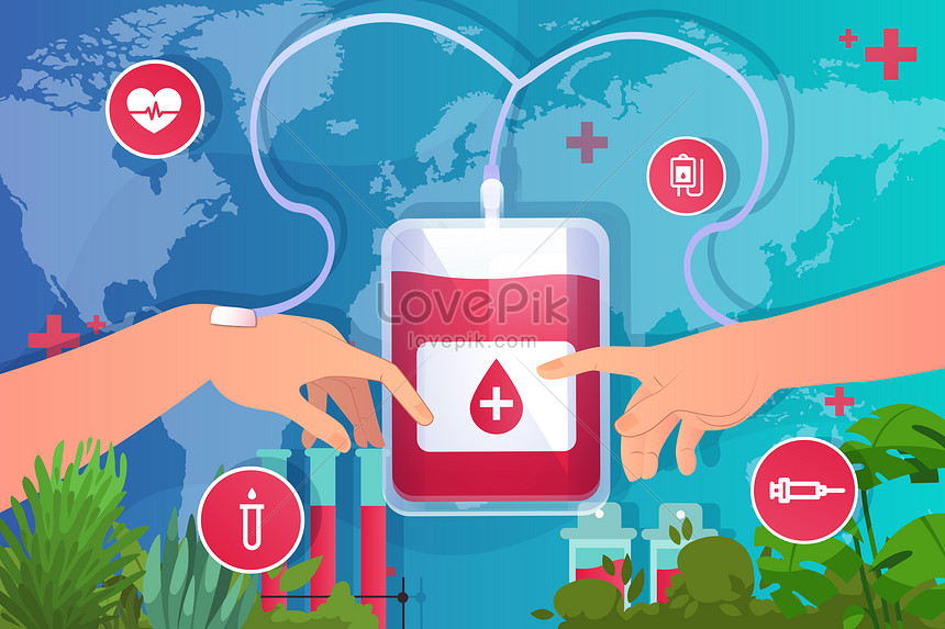 Under the background of the world blood donation day, both hands are  connected to common blood donation illustration image_picture free download  
