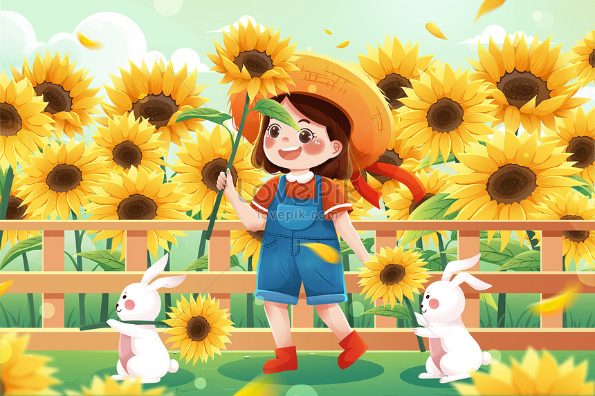 Versos Frescos De Veinte Y Cuatro De 向 清 四 四 Iclustración De Girasol Y  Conejo | PSD ilustraciones imagenes descarga gratis - Lovepik