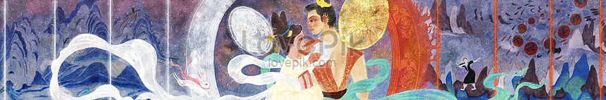 Rock color wind mid -autumn festival change houyi illustration image ...