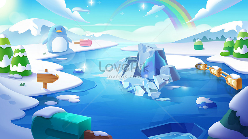 Cartoon style gradient education outdoor magic ice and snow kingdom scene  scene illustration image_picture free download 