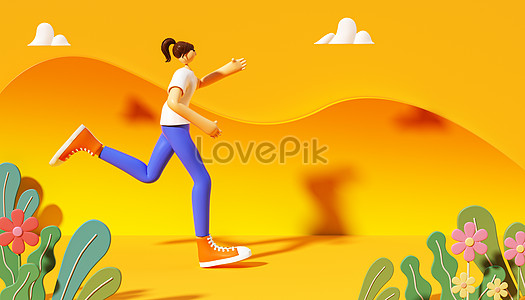 National health fitness running exercise cartoon hand drawn illu