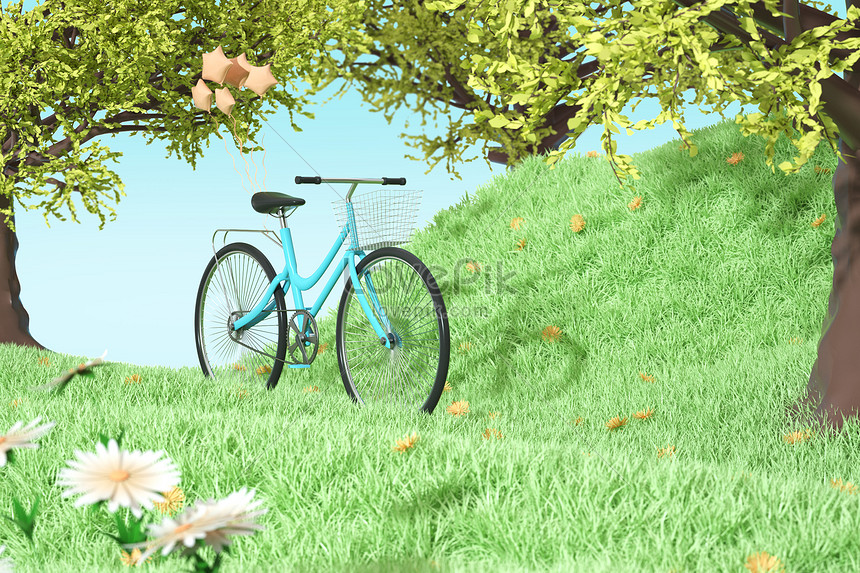 Spring green bicycle background creative image_picture free download ...