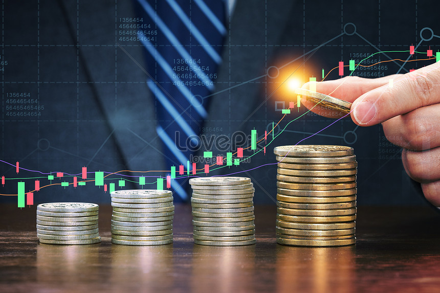 Creative financial gold coin stock market k line chart creative